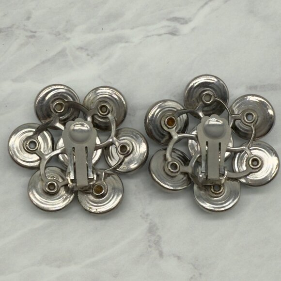 Vintage Moonstone Lucite Moonglow Clip-On Earrings Cluster Silver Tone NOTE - Picture 5 of 13